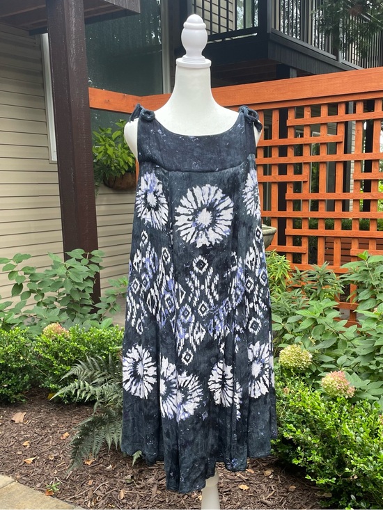 Free People Dresses & Skirts - FREE PEOPLE Darjeeling Tie-Dye Swing Dress Black White Blue Like New Festival M